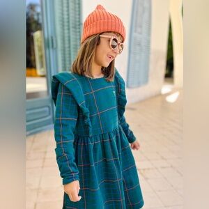 MonCoeur Recycled Cotton Grid Kid Ruffle Dress Sz 4T